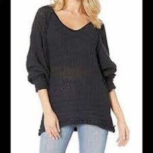 Free People We the Free V neck Sweater Dark Grey Black Size Medium